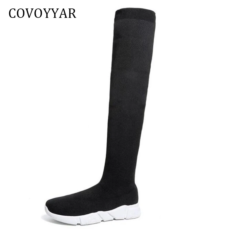 COVOYYAR/; женские носки; высокие облегающие сапоги выше колена; сезон осень-зима; эластичные высокие ботинки на танкетке; обувь; WBS850