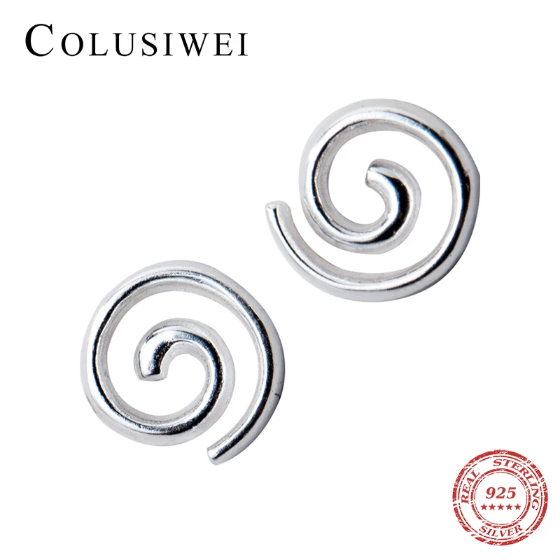 Colusiwei/новая распродажа, Аутентичные серьги-гвоздики из стерлингового серебра 925 пробы с милой спиральной формой для девочек, модные ушные серьги-гвоздики, геометрические корейские ювелирные изделия