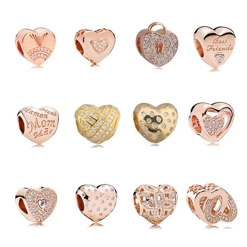 

2019 Summer 925 Sterling Silver Bead Shine Gold Wave Heart Charm Fit Original Pandora Bracelet Bangle Women DIY Europe Jewelry