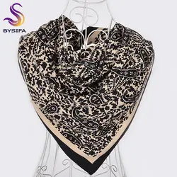 [BYSIFA] женские черные бежевые квадратные шарфы большого размера обертывания Зимний модный тусклый атласный, Шелковый платок шаль