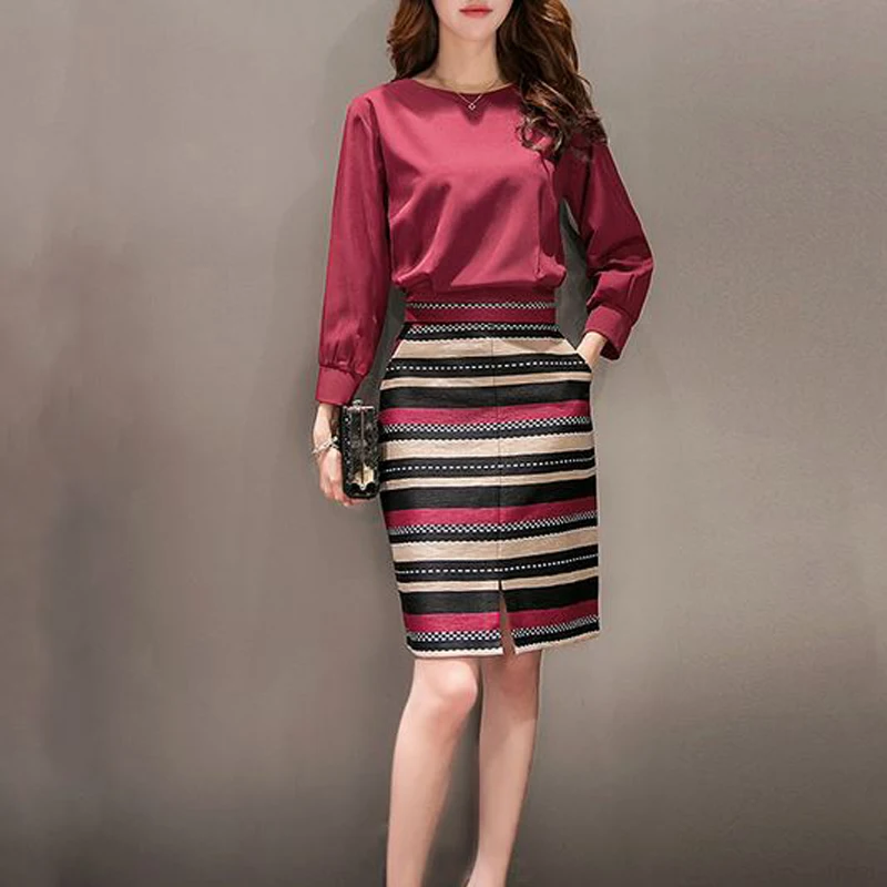 

2016 Spring New Style Vestiti Donna Eleganti Pockets Charming And Natural Fashion 2 Piece Set Women Slim Top And Skirt