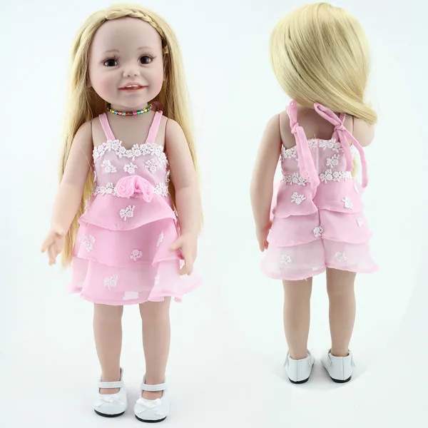 

American 18 Inch Full Vinyl Reborn Baby Doll Girl Doll Smiling Kid Toys Handmade Hobbies Realistic Standing Baby Alive Doll Gift