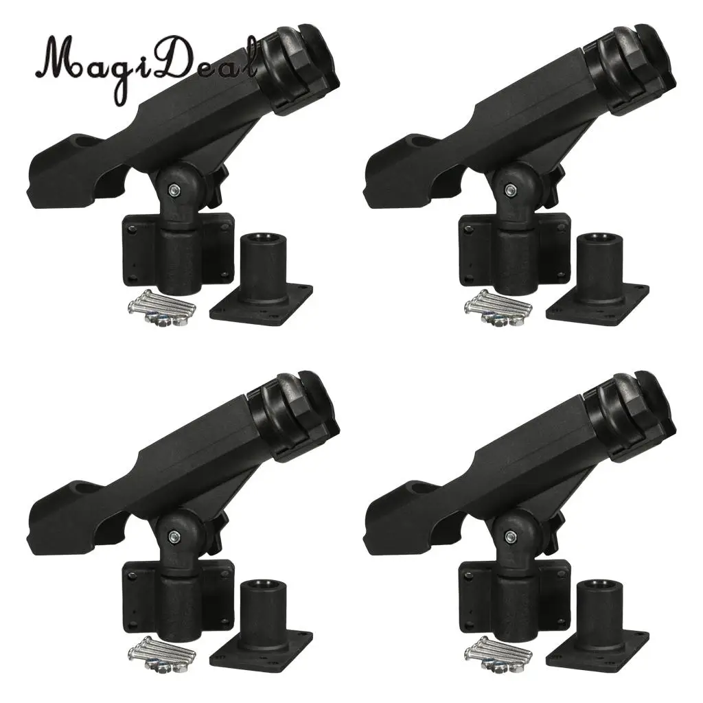 MagiDeal Top Quality 4Pcs Adjustable Side Rail Mount For Kayak Boat Fishing Pole Rod Holder Tackle Kit Fishing Accessory Black