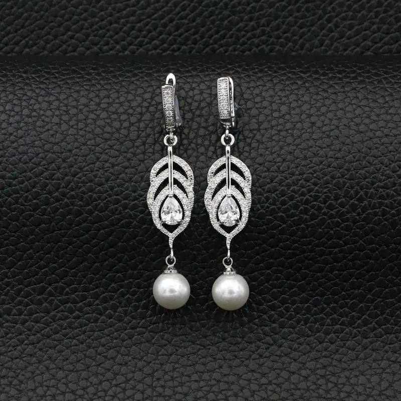 Comprar Conjuntos de joyas de boda de plata 925 para accesorios de novia collar de Zirconia cúbica de perlas blancas pendientes pulsera colgante  anillo