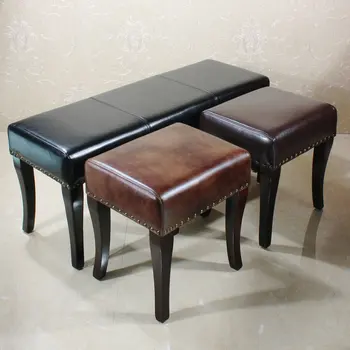 

Leather shoes bench European style clothing store sofa stool solid wood footstool leather stool coffee table stool
