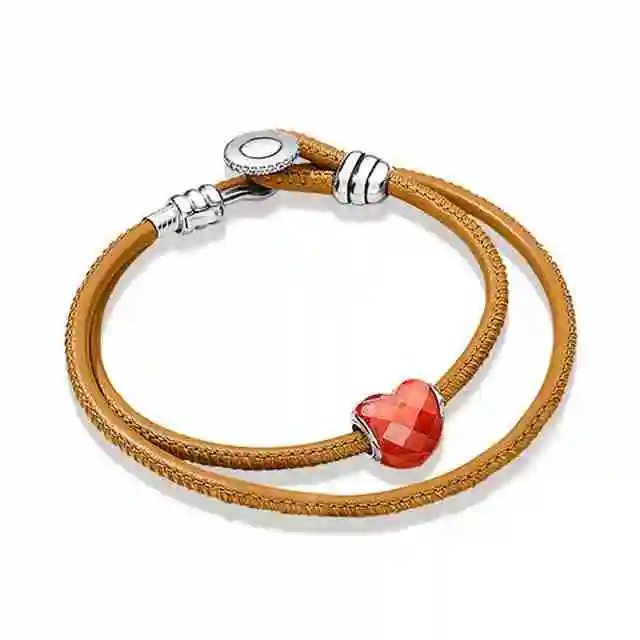 

Kristie 100% 925 Sterling Silver Summer Lover Set 597194CGT-D MOMENTS GOLDEN TAN DOUBLE LEATHER BRACELET WITH BUTTON CLAS