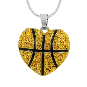 

Yellow Rhinestone Basketball Heart Pendant Necklace Exquisite Crystal Ball Team Sports Jewelry Gift Wholesale