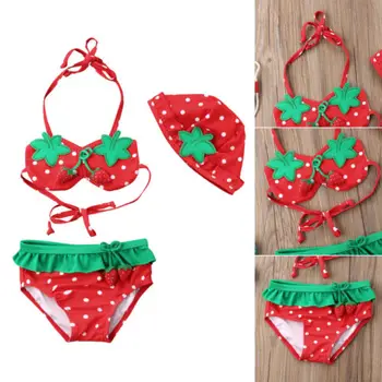 

New Sweet Baby Girls Bikinis Set 2018 Summer 1-6 Years Old Age Baby Girls 3pcs/Set Swimwear Strawberry Swimsuit Bathing Suits