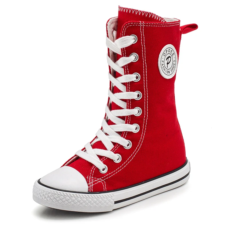 Г. Парусиновые ботинки для девочек и мальчиков, высокая парусиновая обувь Школьные ботинки на высоком каблуке для больших девочек красный, белый, черный цвет, размеры 29-39