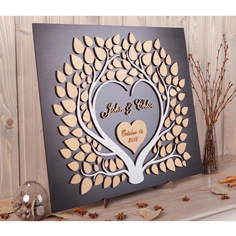 Guestbook in Legno Personalizzato con Albero della Vita e Cuoricino - Regalo  Anniversario Nozze d'Oro