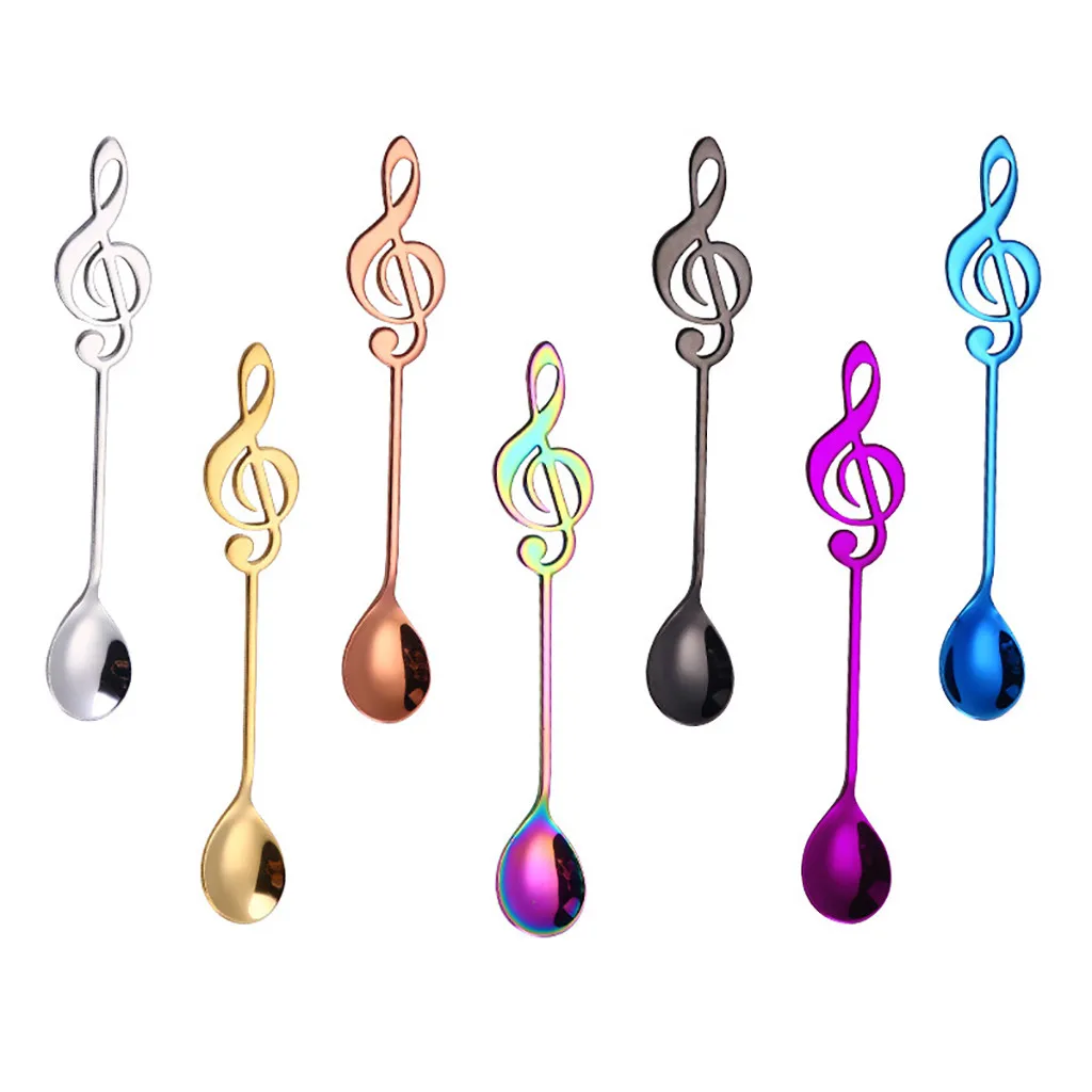 Multifunctional Coffee Spoon Colorful Musical Note Pattern Handle Spoons Flatware Ice Cream Drinking Tools Kitchen Gadgets