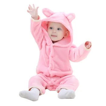 

Autumn winter Baby Clothes Flannel Cartoon Animal 3D Ear Pajamas Baby Girl Boy Clothes Jumpsuit Warm Newborn Infant Romper