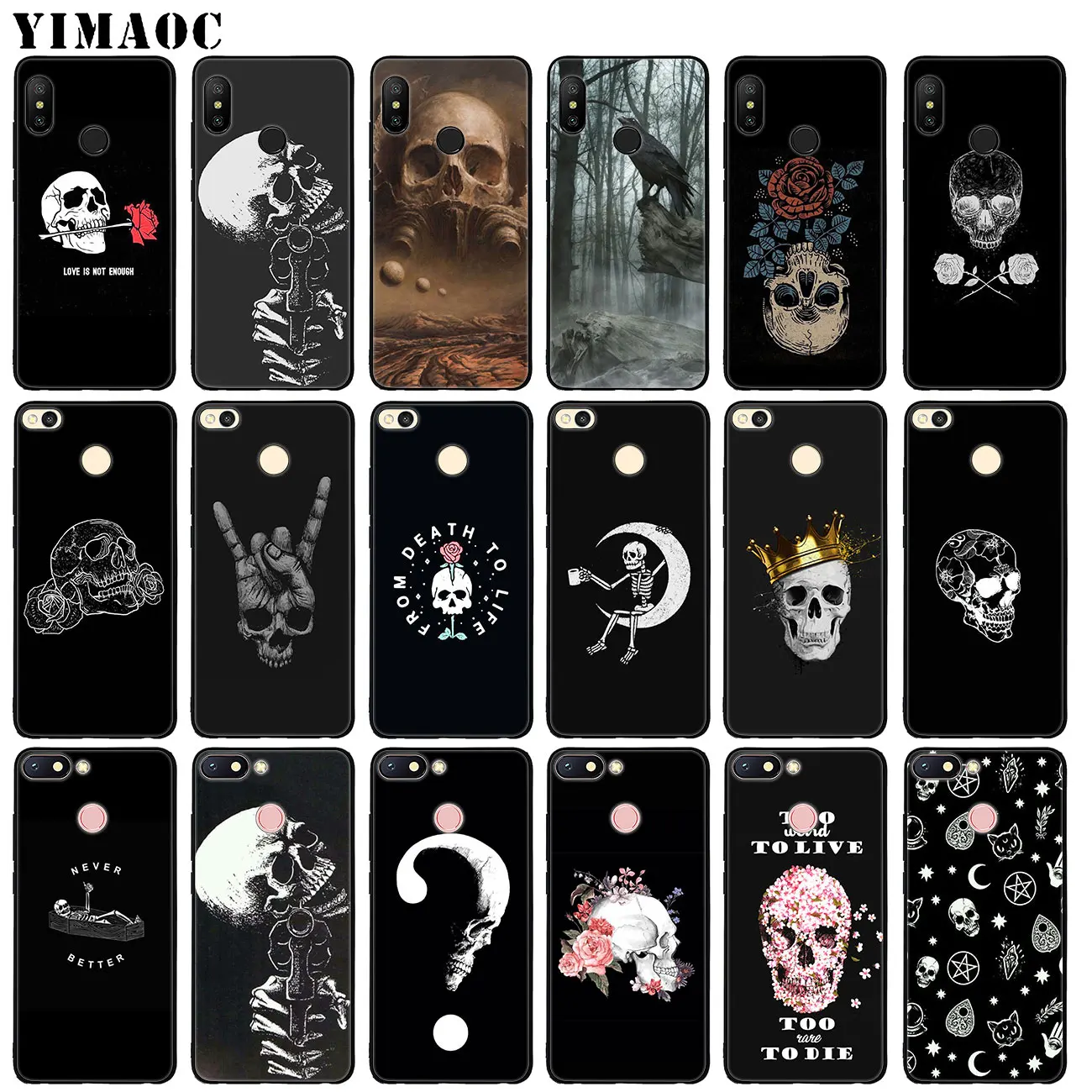 

YIMAOC Skull Flower crow Soft Silicone Phone Case for Xiaomi Mi 9 8 A2 Lite A1 6 pocophone f1 MAX 3 Black flower mi9 mi8 Cover