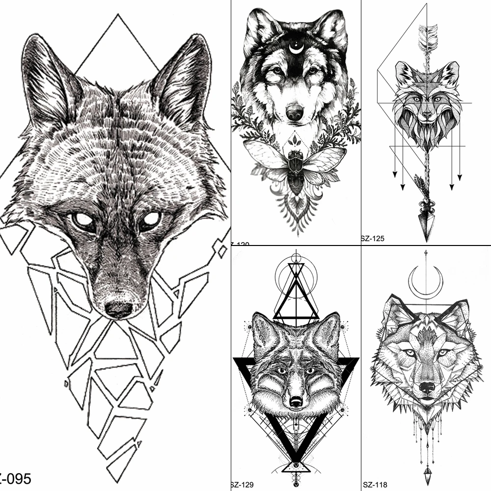Tatouage Renard Noir Et Blanc FANRUI – autocollants de tatouage pour femmes, Art corporel, renard noir  géométrique, achat de tatouages temporaires, Triangle, séparation des bras,  loup | AliExpress