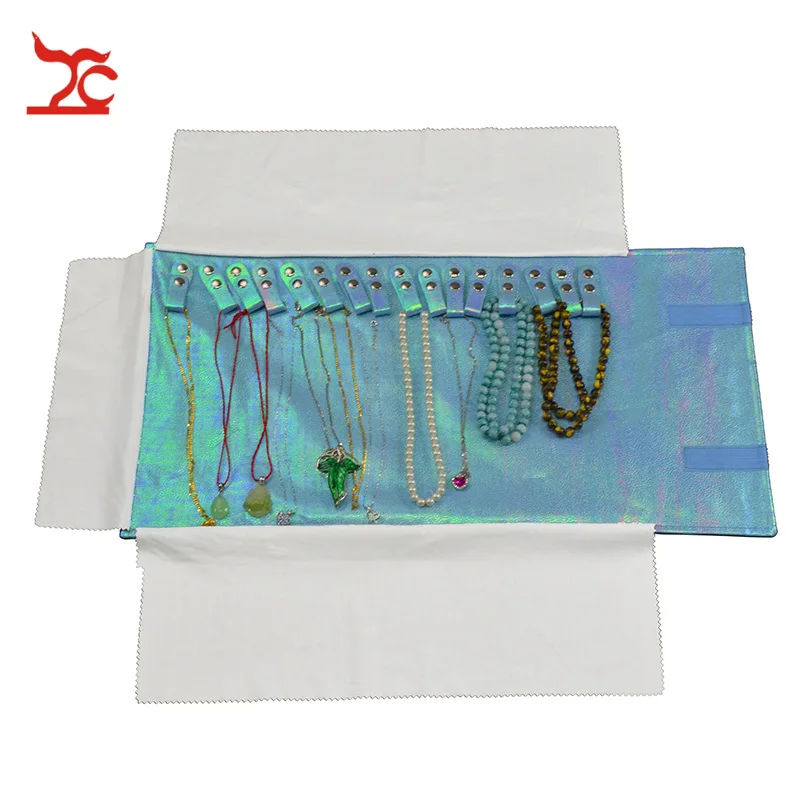 Портативный Блеск подвеска синего цвета валик для путешествий сумка 16 шт Цепочки и ожерелья Организатор Дисплей мешочек для ожерелья
