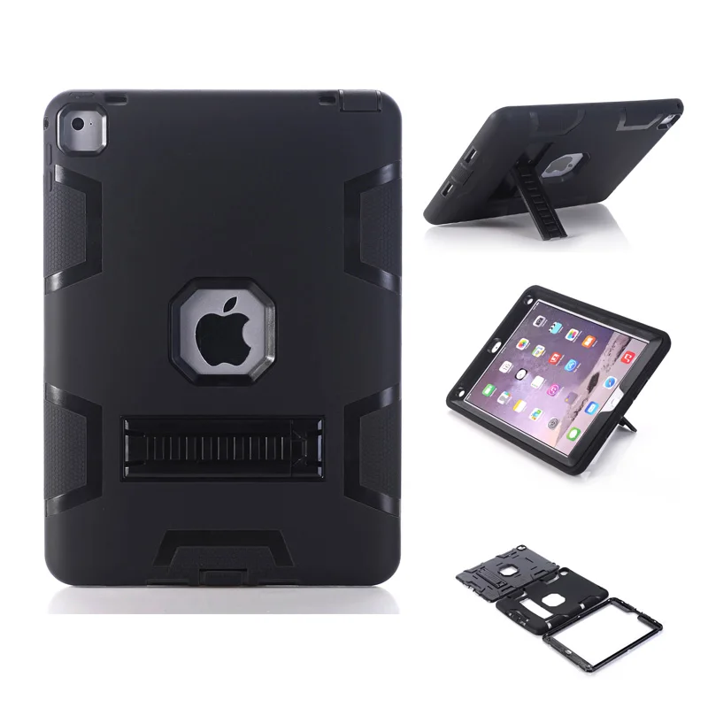 

New Black Case for iPad Pro 9.7 Heavy Duty Plastic+Rubber Cover Case for Apple iPad Pro 9.7 Hybrid 3in 1 with Stand Holder