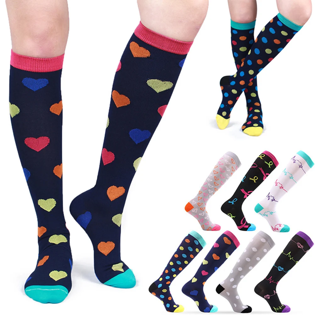 

Women Long Stocking Thigh High Compression Stretch Elastic Nursing Calf Stocking Ladies Cute Heart Dot Student Fashion Stockings