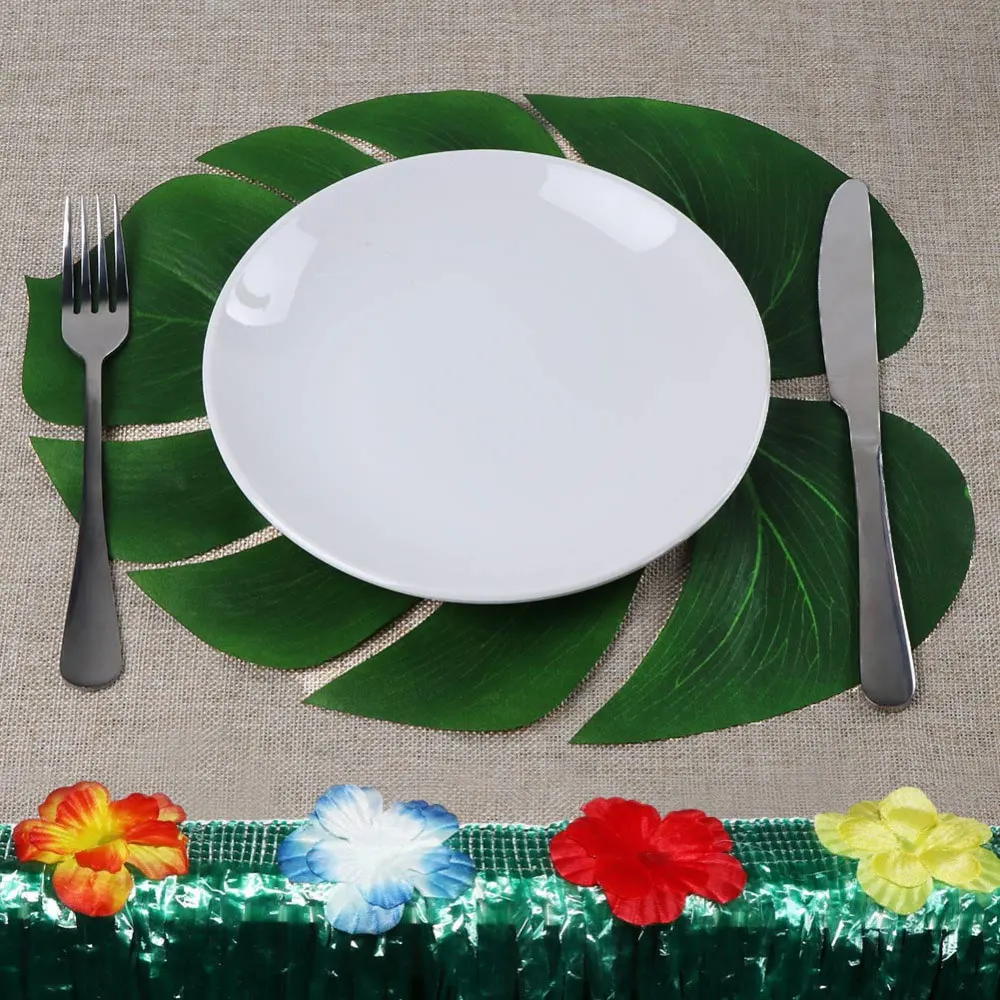 

12 Pcs Green Artificial Tropical Palm Leaves Simulation Fake Monstera Leaves For Beach Home Party Wedding Table Desk Decoration