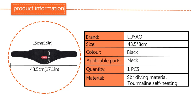 LUYAO Турмалин самонагревающийся Черный шейный ремень Магнитная терапия мягкий шейный подтяжки Регулируемый нагрев теплый шейный поддерживающий коврик 133