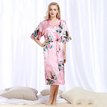 

Sexy Women's Satin Robes For Wedding Bride Bridesmaid Long Robes Silk Rayon Kimono Bathrobe Large Size Short Nightgown Pijama