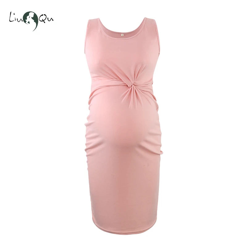 

Women's Sleeveless Maternity Dress Waist Kink Knee Length Bodycon Tank Dress Sleeveless Pregnanct Dresses Mama Clothing Plus