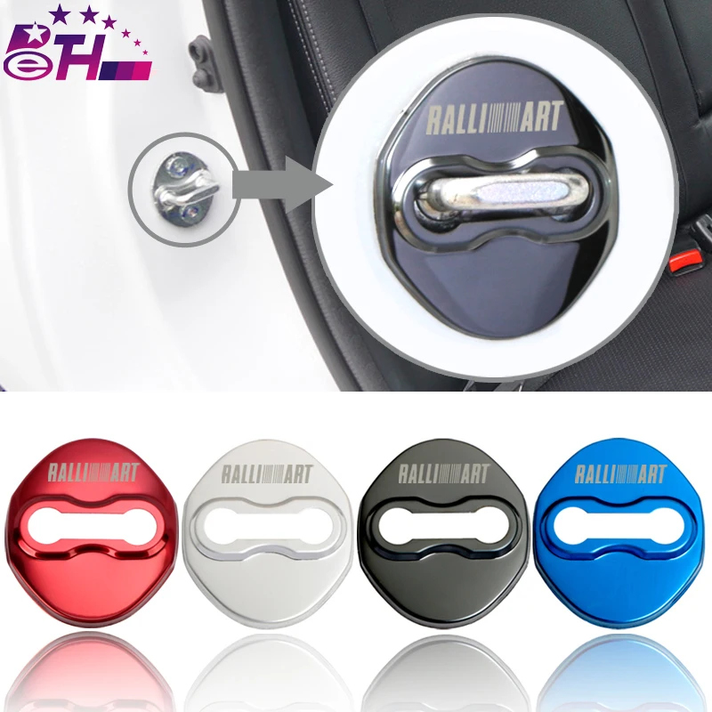 

4pcs Car-Styling Door lock Cover Car Emblem Fit For Mitsubishi RalliArt l200 Lancer Accessories Stainless Steel Car Styling