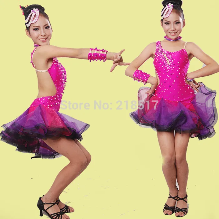 3 COLORS Child latin dress diamond dancing clothing Kids Latin dance