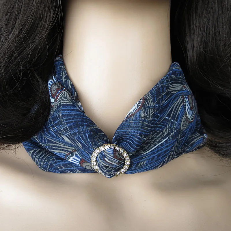 Красочный круглый кристалл кулон печать Шифоновый цветочный шарф ожерелье для женщин глушитель ожерелье ювелирные изделия - Окраска металла: 13