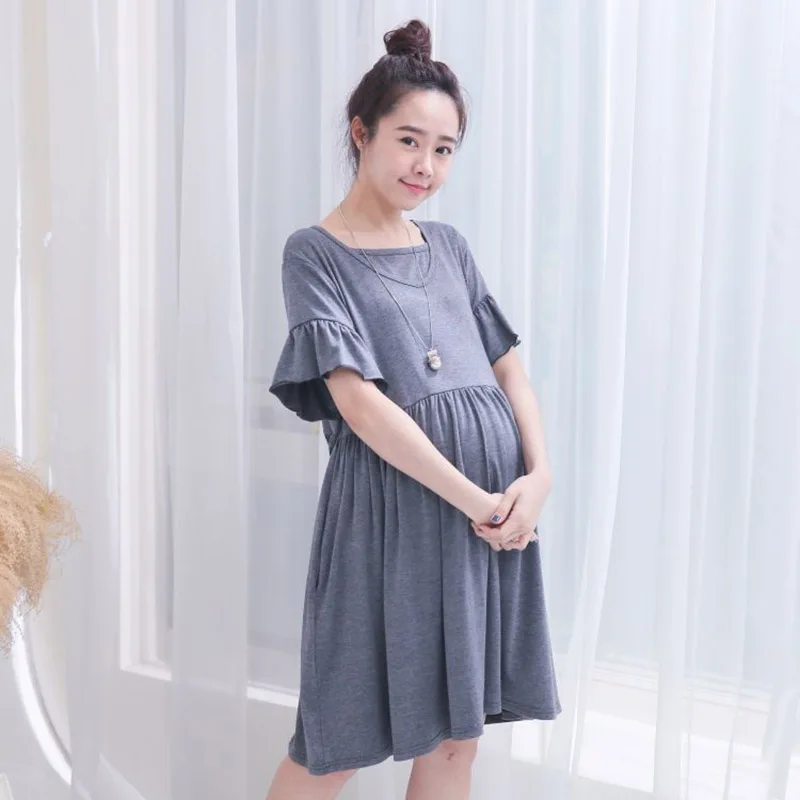 Summer Ruffle Short Sleeve Maternity Breastfeeding Dress Pregnant