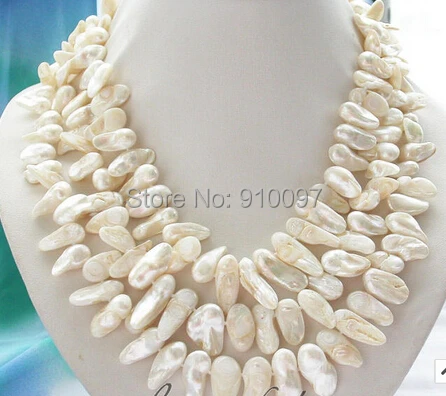 

LHX5568>>>>3row white baroque Tail freshwater pearl necklace