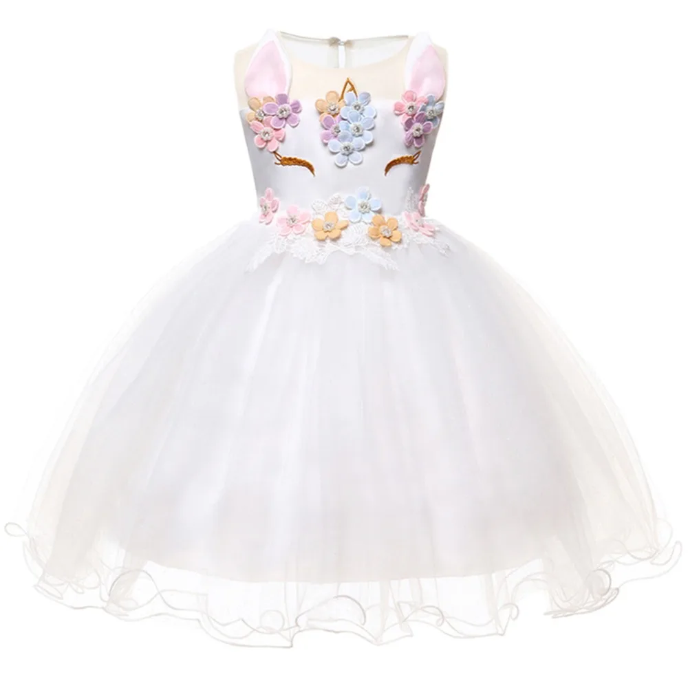

Elegant Baby Girl Dress White Tulle Spliced Flower Unicorn Party Birthday Costume Dress Wedding Baby Bridesmaid Princess Dress