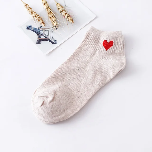 10pcs=5pairs Women Short Socks Red Heart Cute College Fresh Female Socks Soft Cotton Summer Autumn Hot Sale Girls Sock Meias Sox E