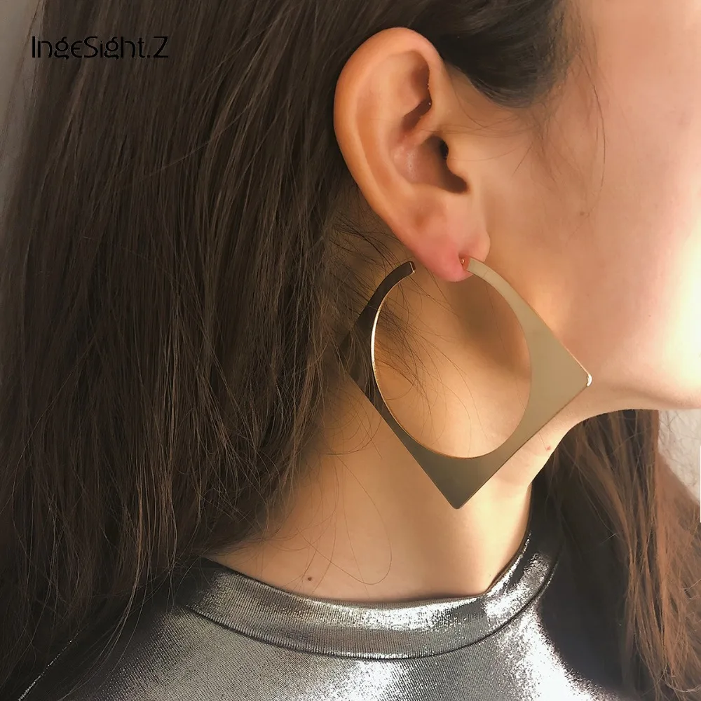 

IngeSight.Z Punk Geometric Square Hoop Earrings Statement Exaggerated Big Hollow Round Circle Earrings for Women Jewelry Brincos