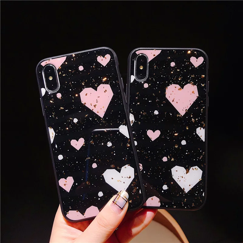 Cute Glitter Bling Case for iPhone 6 6s 7 8 Plus Glossy Epoxy Star Love Heart Silicone Soft For X XS Max XR Cover |
