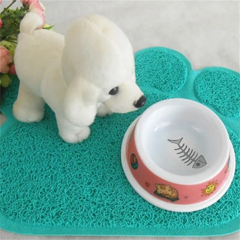 Dog Puppy Paw Shape Placemat Pet Cat Dish Bowl Feeding Food PVC Mat