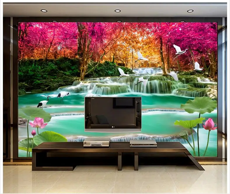 

3D wallpaper for walls 3 d custom 3d murals wallpaper Modern aesthetic cranes lotus water landscapes TV setting wall home decor