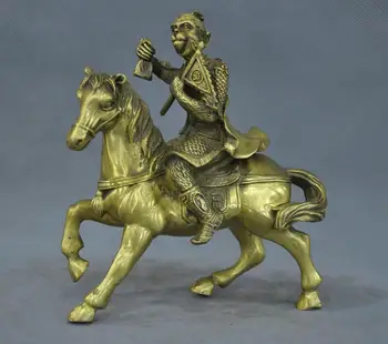 

^# 7'' China Folk Zodiac Monkey Soldier Warrior Ride Horse Bronze Statue