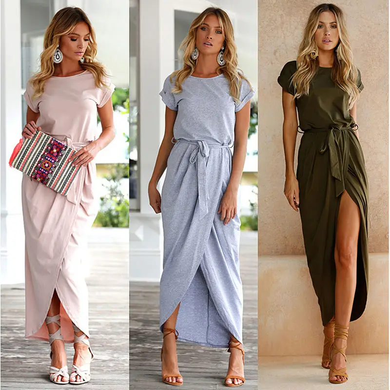 

High quality Female Dresses Irregular long dress Casual autumn sexy O-neck short-sleeved ladies dress Fashion Women vestidos