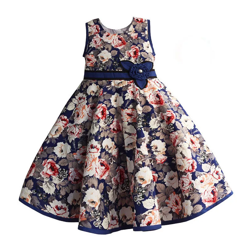 

6-10 Years Flower Girl Dress Rose Blue Red Mesh Party Wedding Princess Cotton Summer Dresses for Girl Clothes