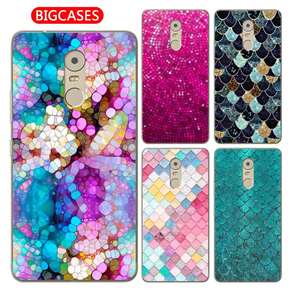 

For Lenovo K6 Note Case Cover 5.5" Soft TPU Silicone Popular Cute Happy Color Fish Scales Flower Pattern Painted Phone Back Case