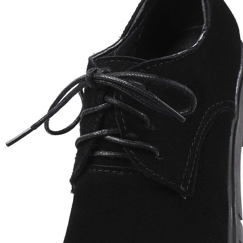 Chainingyee retro nubuck genuine leather pumps lace-up platform black grey chunky high heels women's shoes big size Women's Shoes