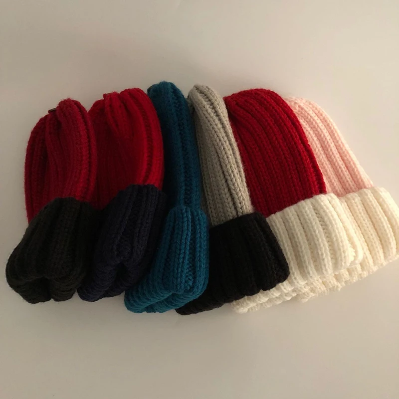 Повседневная Новинка, настоящие помпоны из лисьего меха, 15 см, Skullies Beanies, шапки для детей, зимняя шапка для девочек, одноцветная шерстяная хлопковая шапка Skullies Beanies