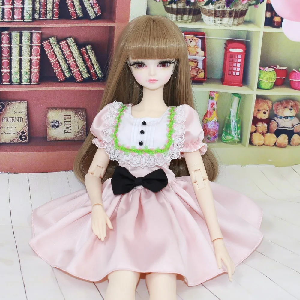 free-shipping-forturn-days-only-for-1-4-bjd-45cm-doll-pink-black-bow-Maid-lady (3)