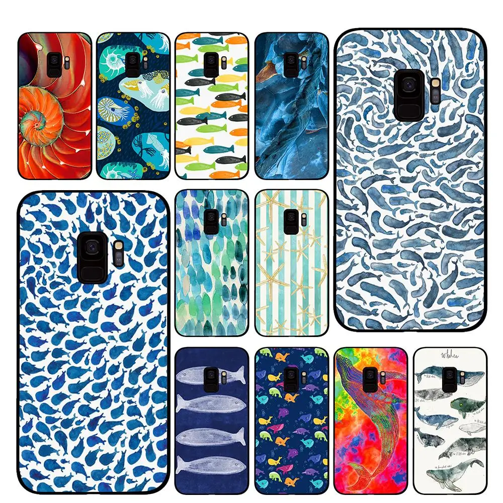 

Ocean colorful fish Whale stripe pattern Black TPU Case For Samsung Galaxy S10 S10E S8 Plus S6 S7 Edge S9 S10e PlusNote 8 9