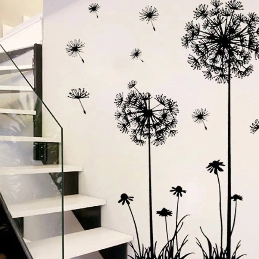 Наклейка на стену, черная, креативная, ПВХ, Одуванчик, цветок, наклейка на стену, s дерево, большая, съемная, наклейка на стену, s Etiqueta Da Parede, 18APR18 - Цвет: Прозрачный