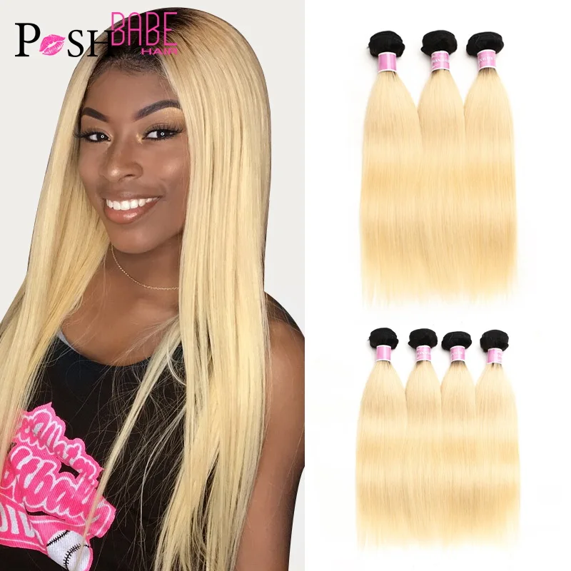 

1B 613 Honey Blonde Ombre Human Hair Extension Brazilian Hair Weave Remy 24 26 28 inch Straight Hair 1 3 4 Bundles Free Shipping