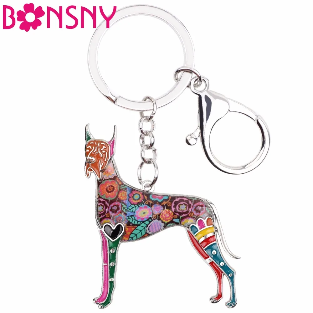 

Bonsny Animal Enamel Great Dane Dog Key Chains Women Keyrings Gift For Girl HandBag Charms Keychains Car key Charms Jewelry