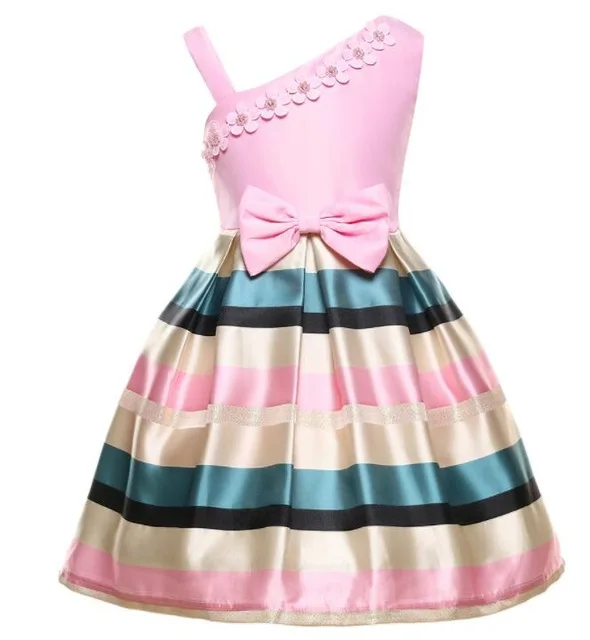 Платье в полоску для маленьких девочек; торжественные платья для свадебной вечеринки; детское рождественское платье принцессы; костюм; детская одежда для девочек - Цвет: Pink