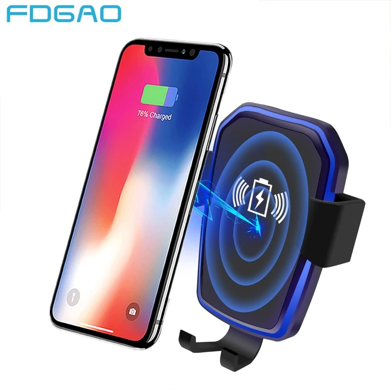 FDGAO Qi Wireless Car Charger for iPhone Xs Max Xr X 8 Gravity Automatic Car Phone Holder Air Vent Mount Stand for Samsung S9 S8