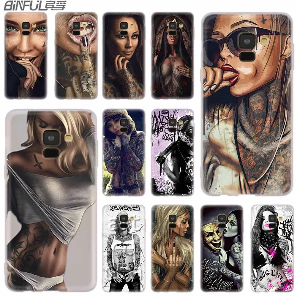 

Cover Silicone case For Samsung Galaxy A6 A8 A9 A7 A5 A3 Plus 2018 2017 2016 2015 A6S Star Sexy Sleeve Tattoo Girl